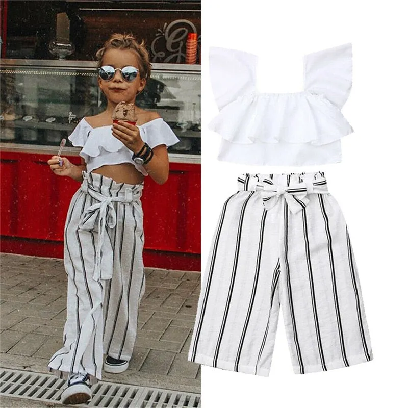 2pc Baby and Toddlers Crop Top and Striped Flared Pants