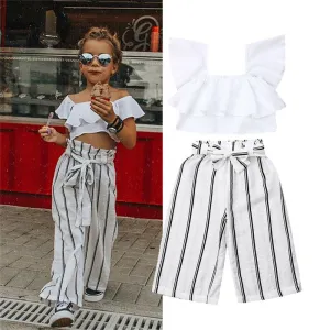 2pc Baby and Toddlers Crop Top and Striped Flared Pants