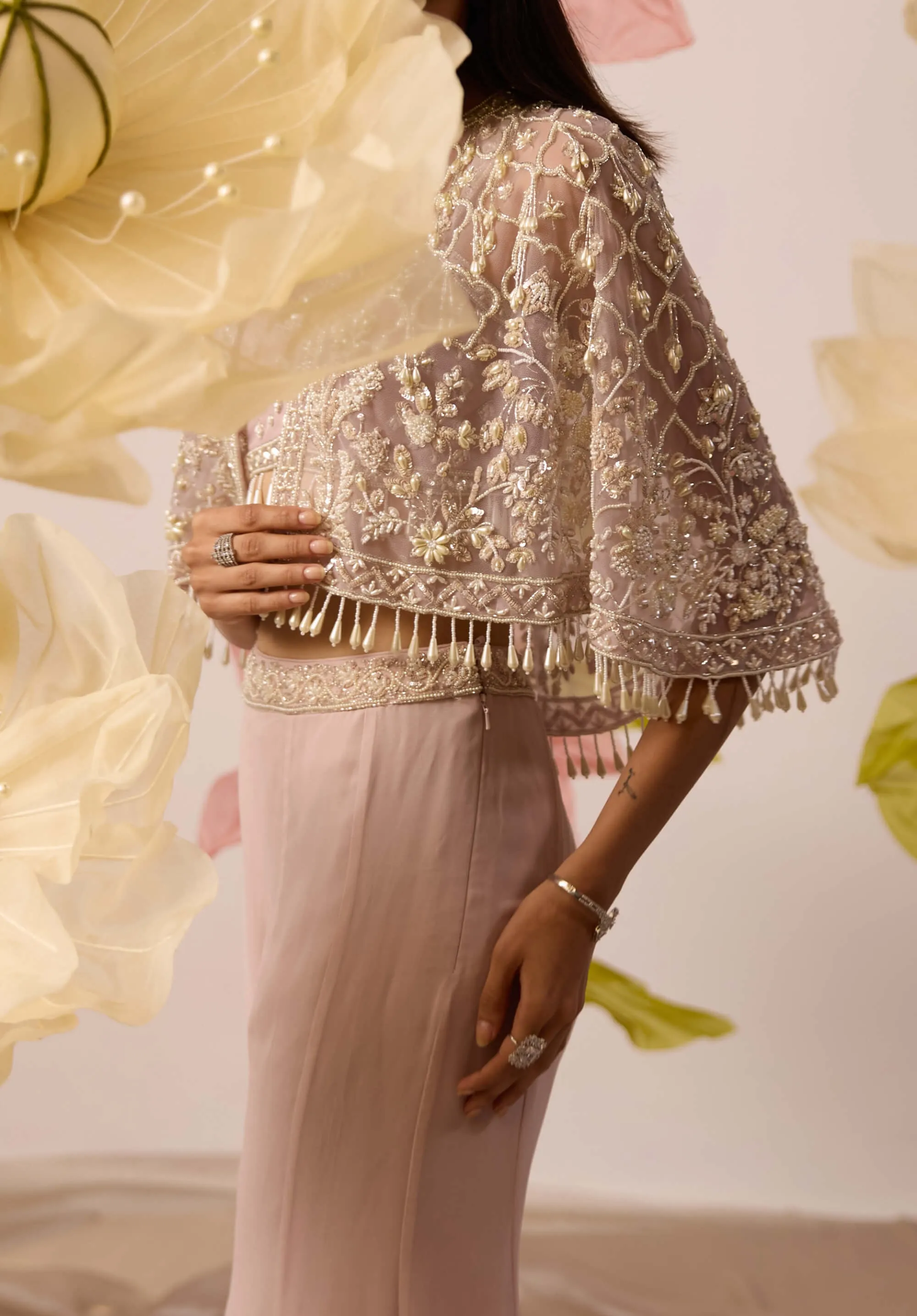 Aconite pink cape and pant set
