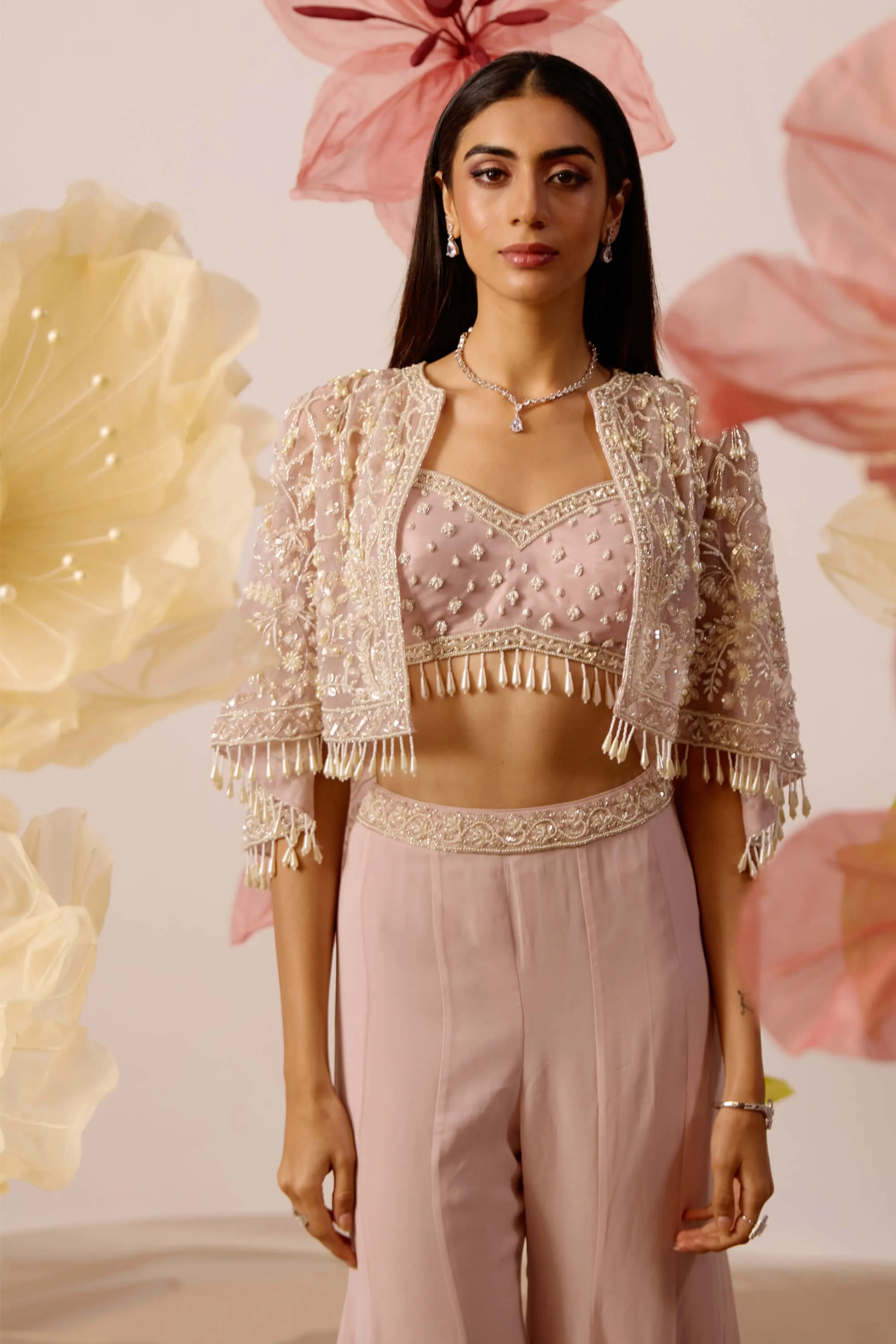 Aconite pink cape and pant set