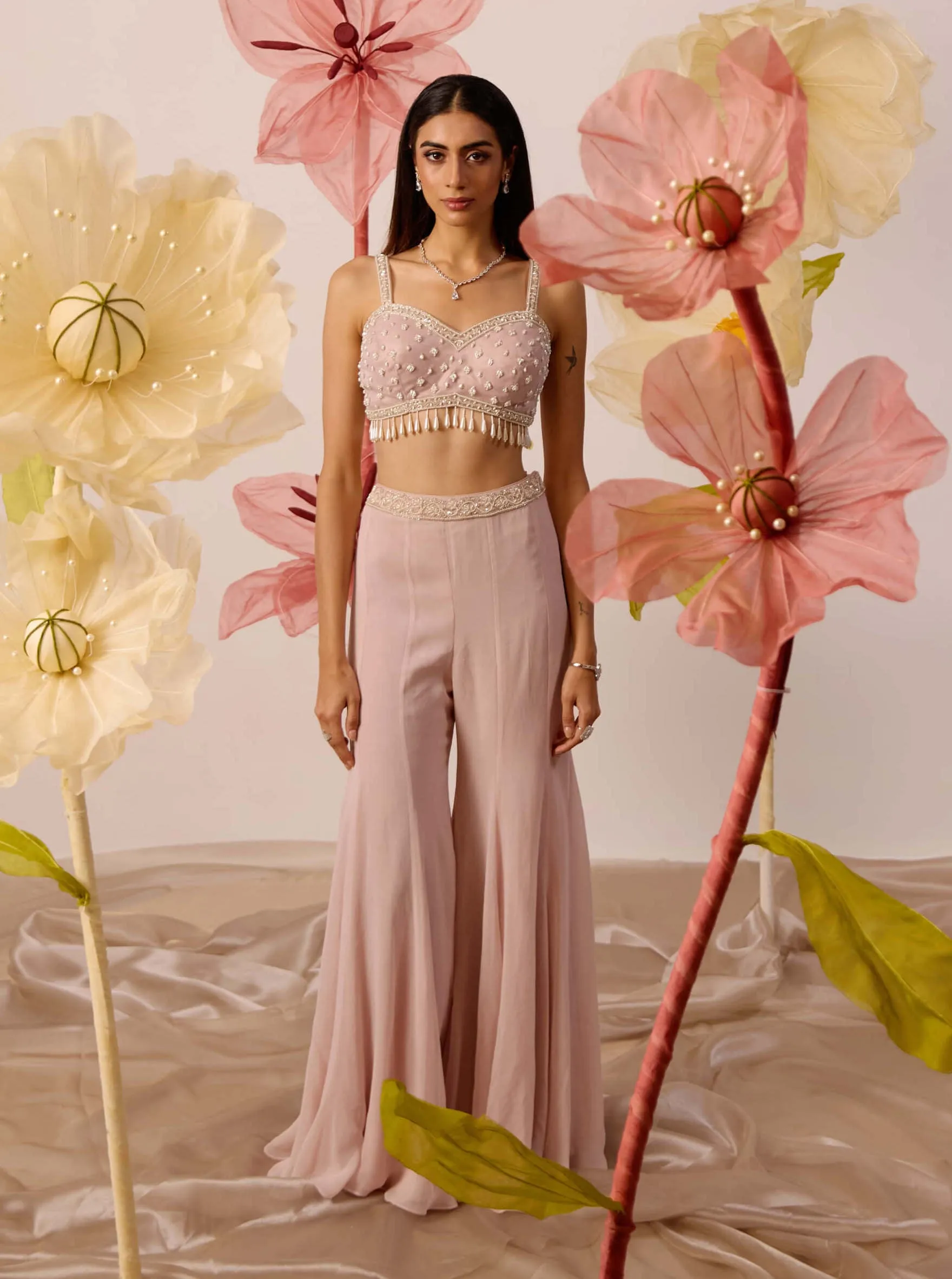 Aconite pink cape and pant set