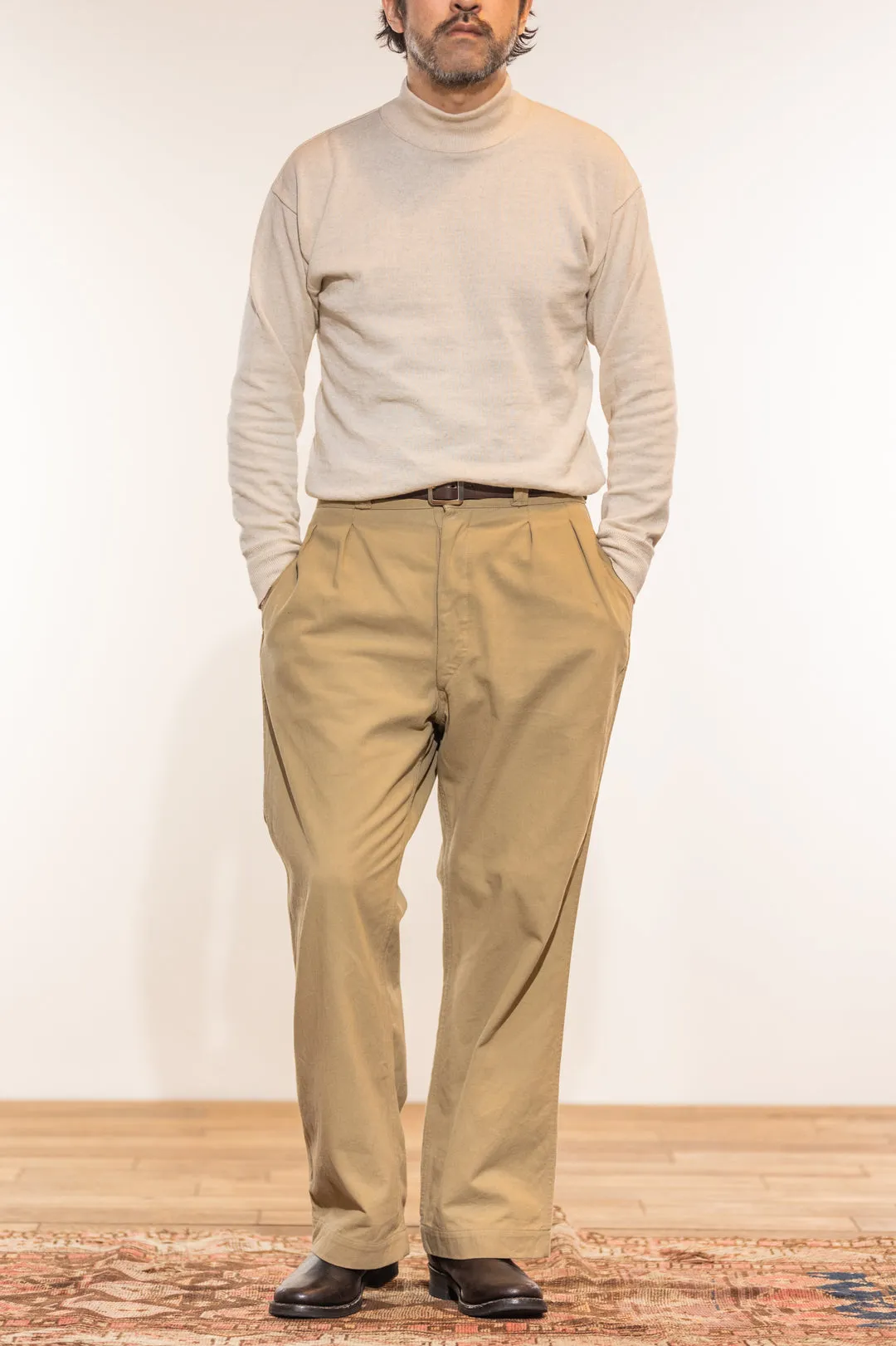 ACV-TR04STC DOUBLE-PLEATED COTTON ARMY TROUSERS - BEIGE