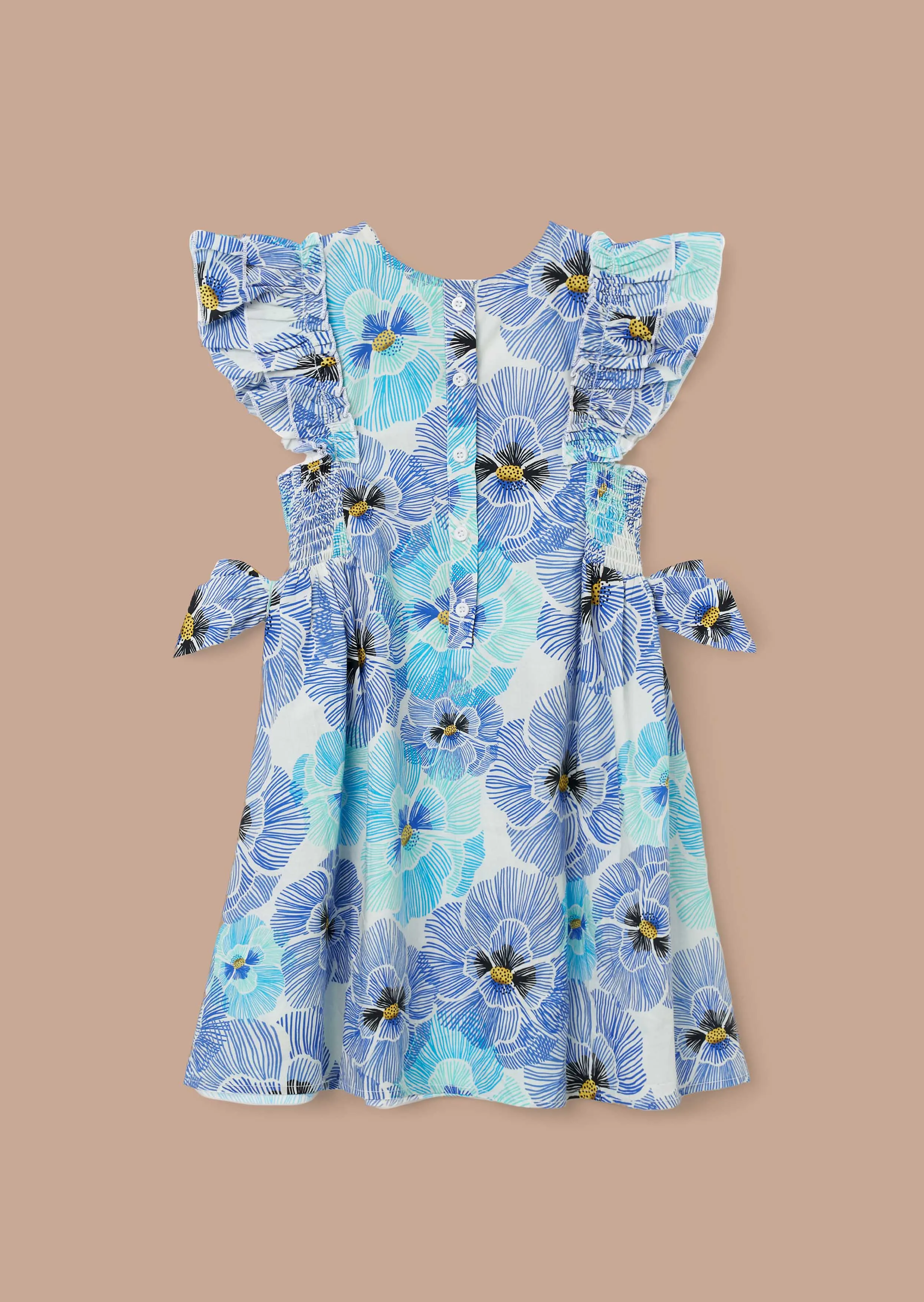 Alessandra Blue Side Bow Shirred Panel Dress