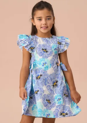 Alessandra Blue Side Bow Shirred Panel Dress