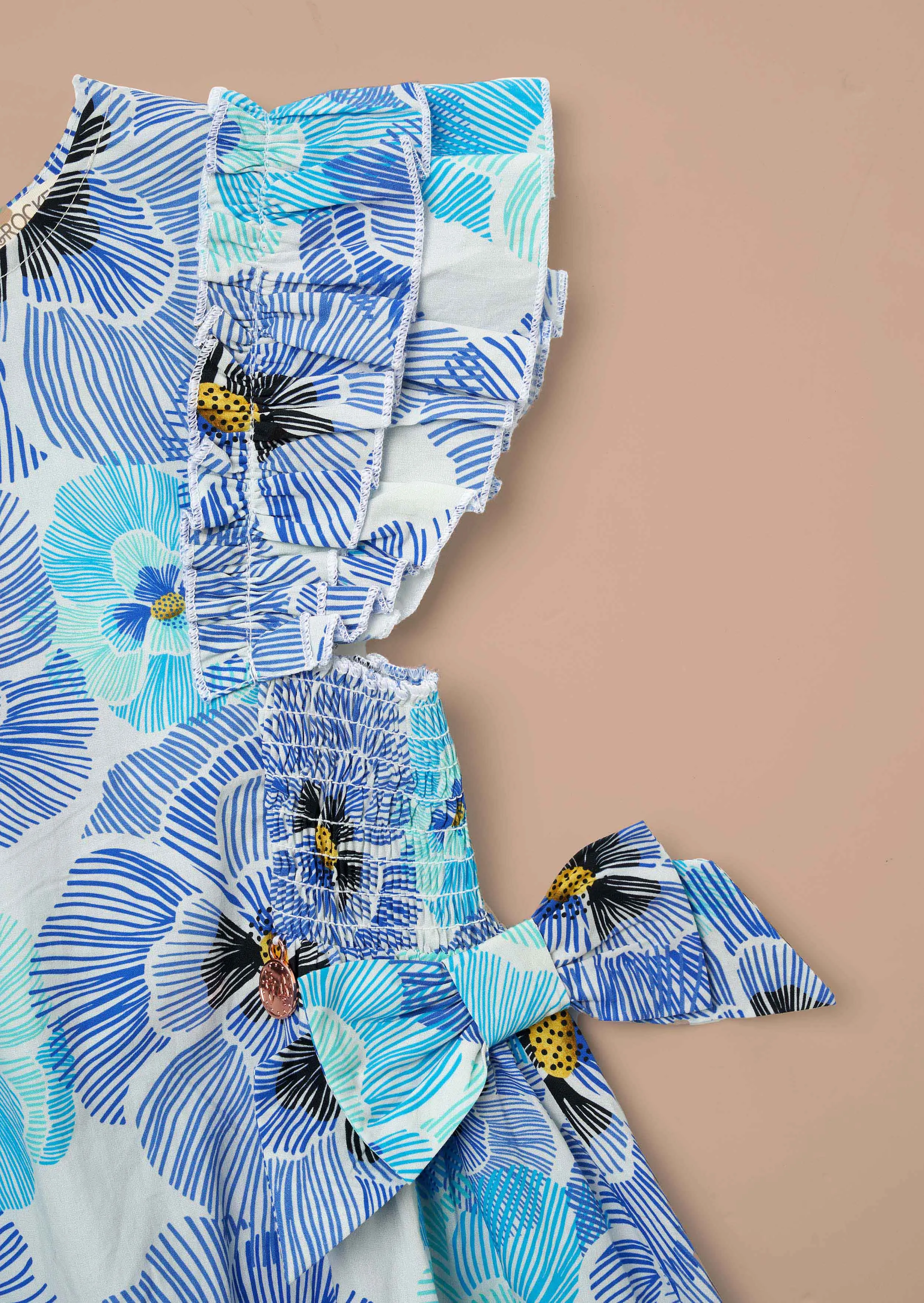 Alessandra Blue Side Bow Shirred Panel Dress