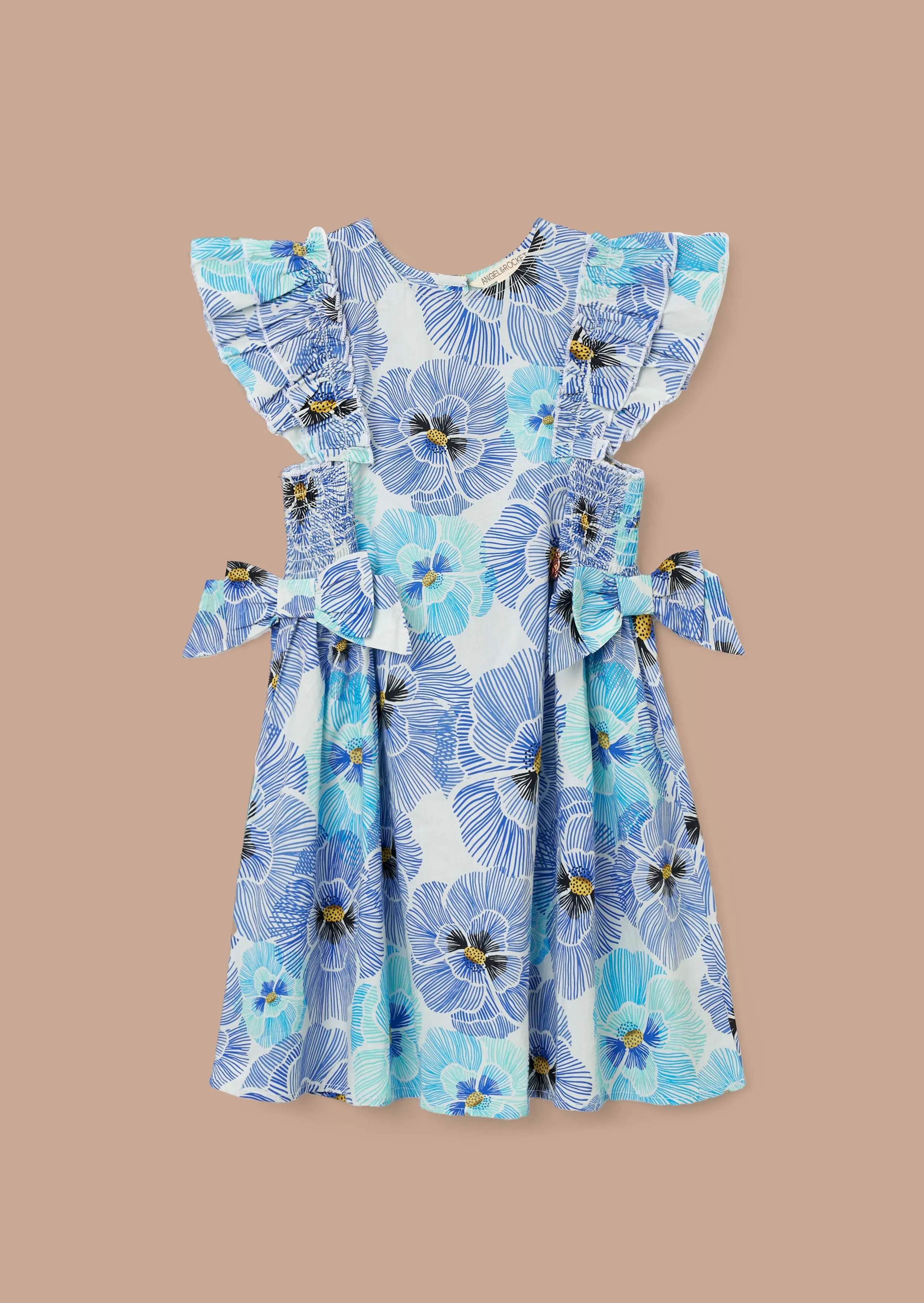 Alessandra Blue Side Bow Shirred Panel Dress