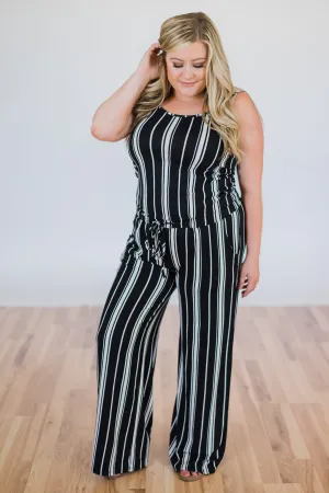 All Stripes On You Jumpsuit- Black