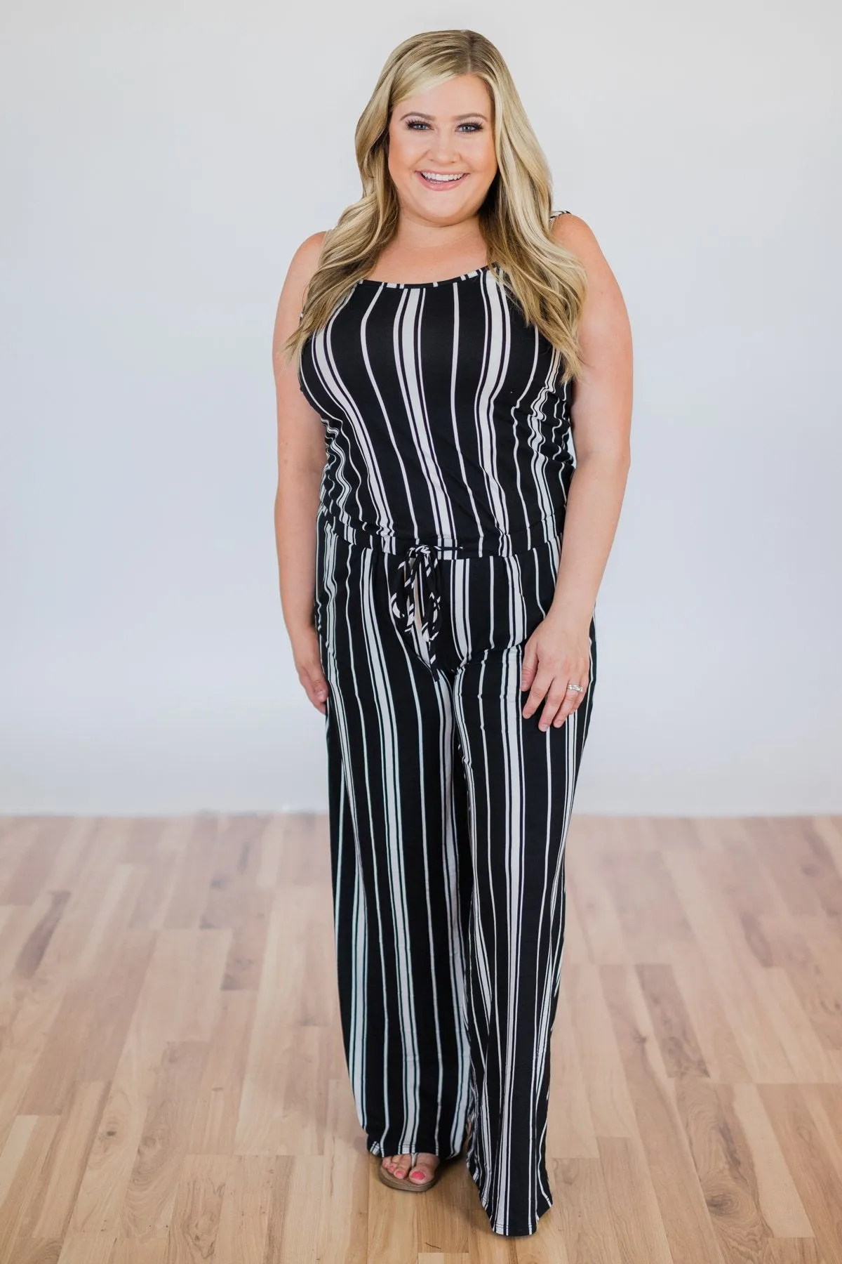 All Stripes On You Jumpsuit- Black