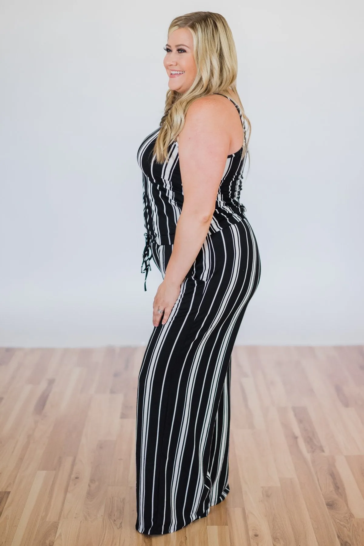 All Stripes On You Jumpsuit- Black