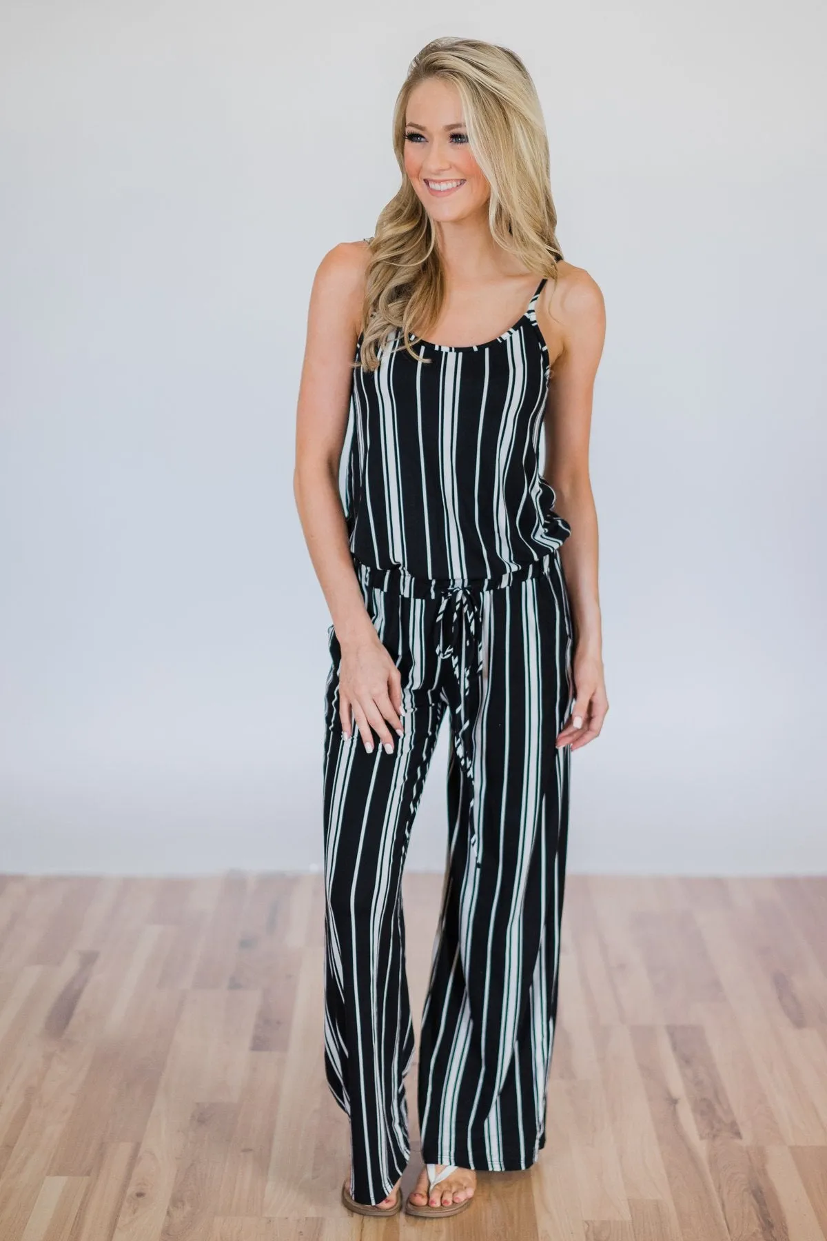 All Stripes On You Jumpsuit- Black