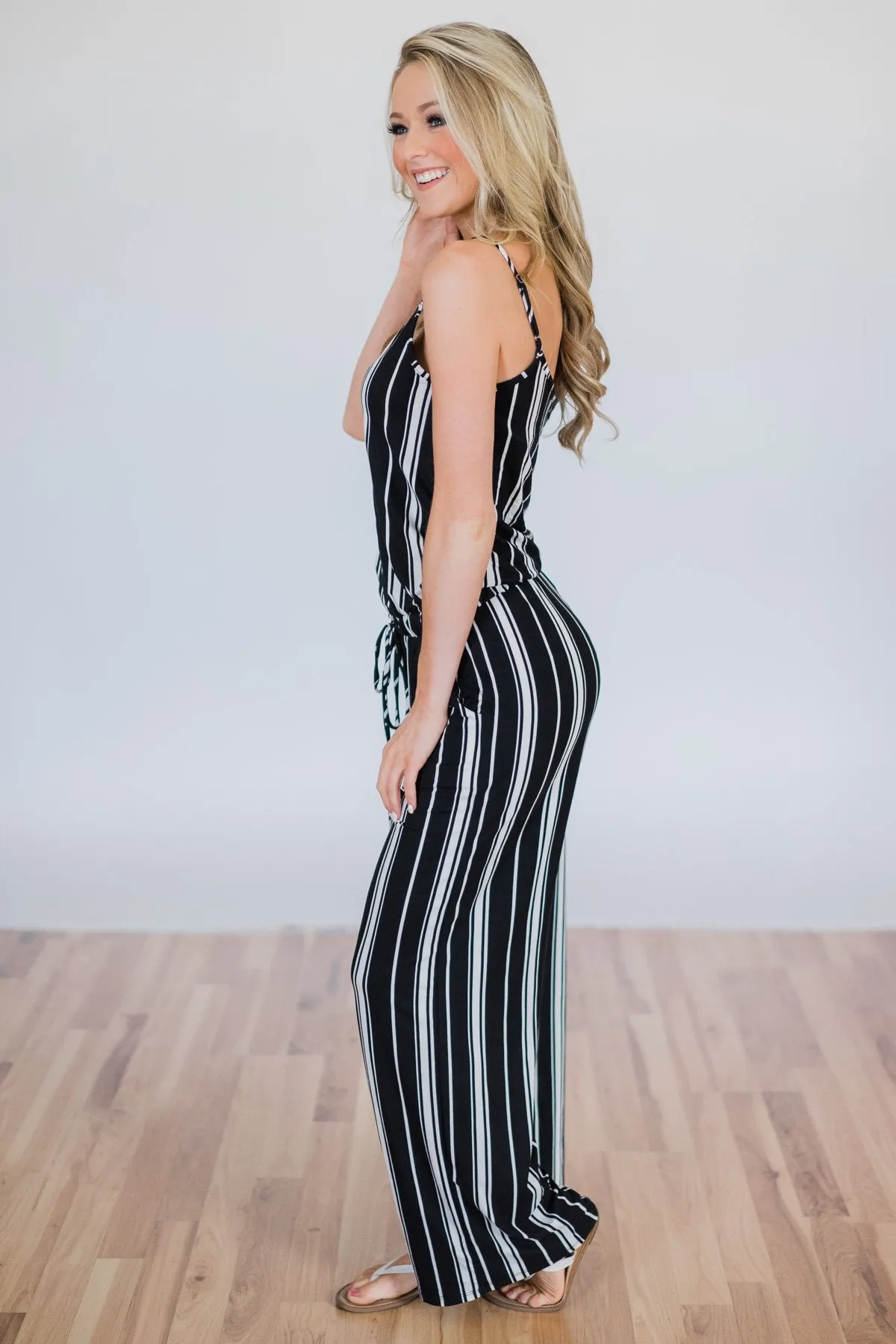 All Stripes On You Jumpsuit- Black