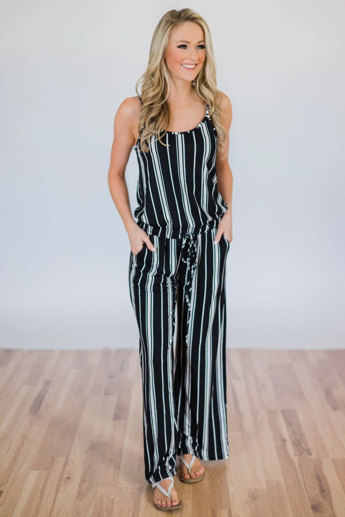 All Stripes On You Jumpsuit- Black
