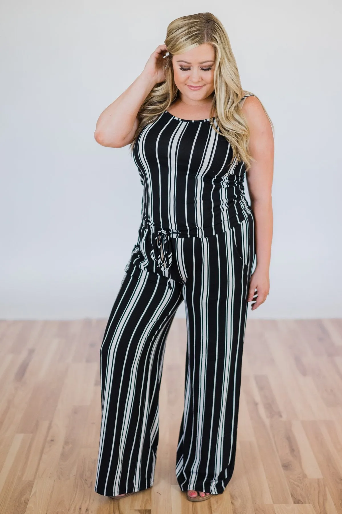 All Stripes On You Jumpsuit- Black