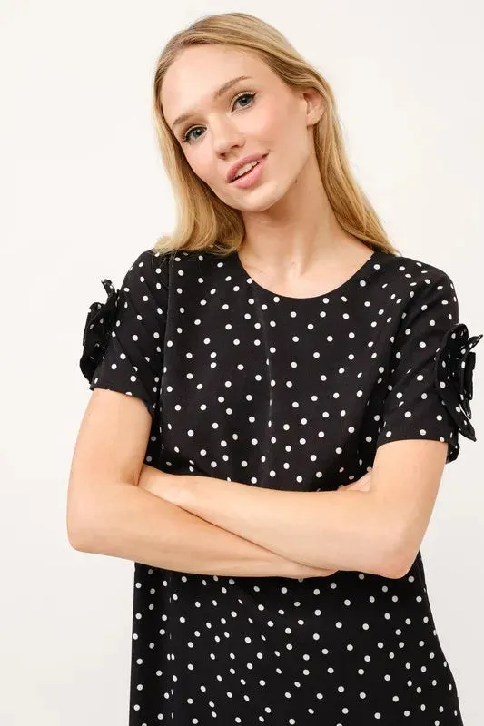 And The Why Embellished Sleeve Polka Dots Shift Dress