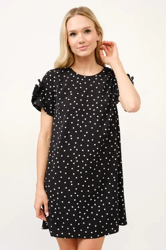 And The Why Embellished Sleeve Polka Dots Shift Dress