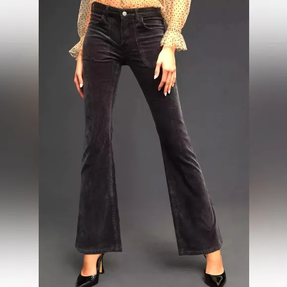 Anthropologie Pilcro Icon Flare Corduroy Pants Jeans Lowrise Black Size 24T New