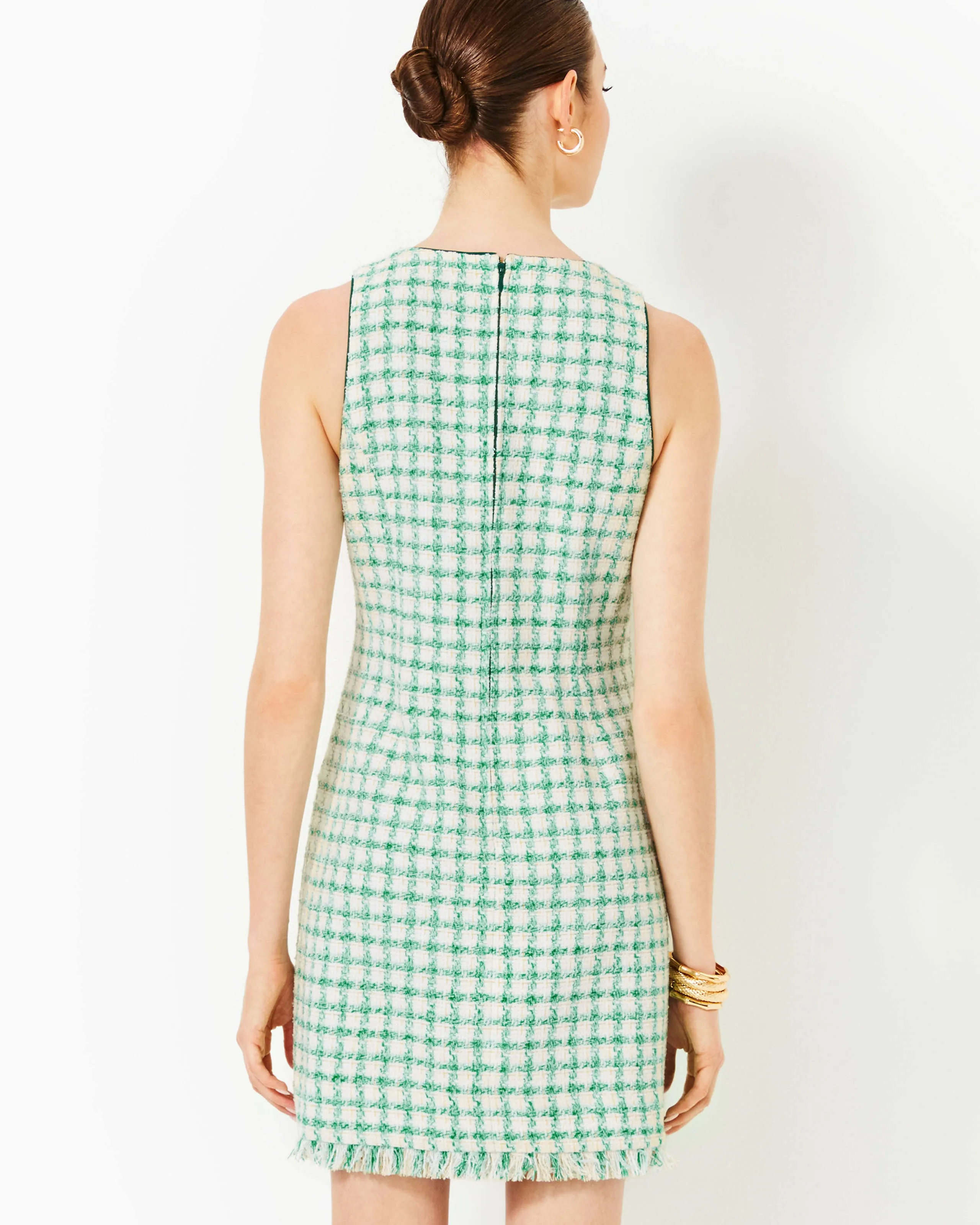 Augustus Boucle Shift Dress - Fiddle Leaf Green Windowpane Boucle