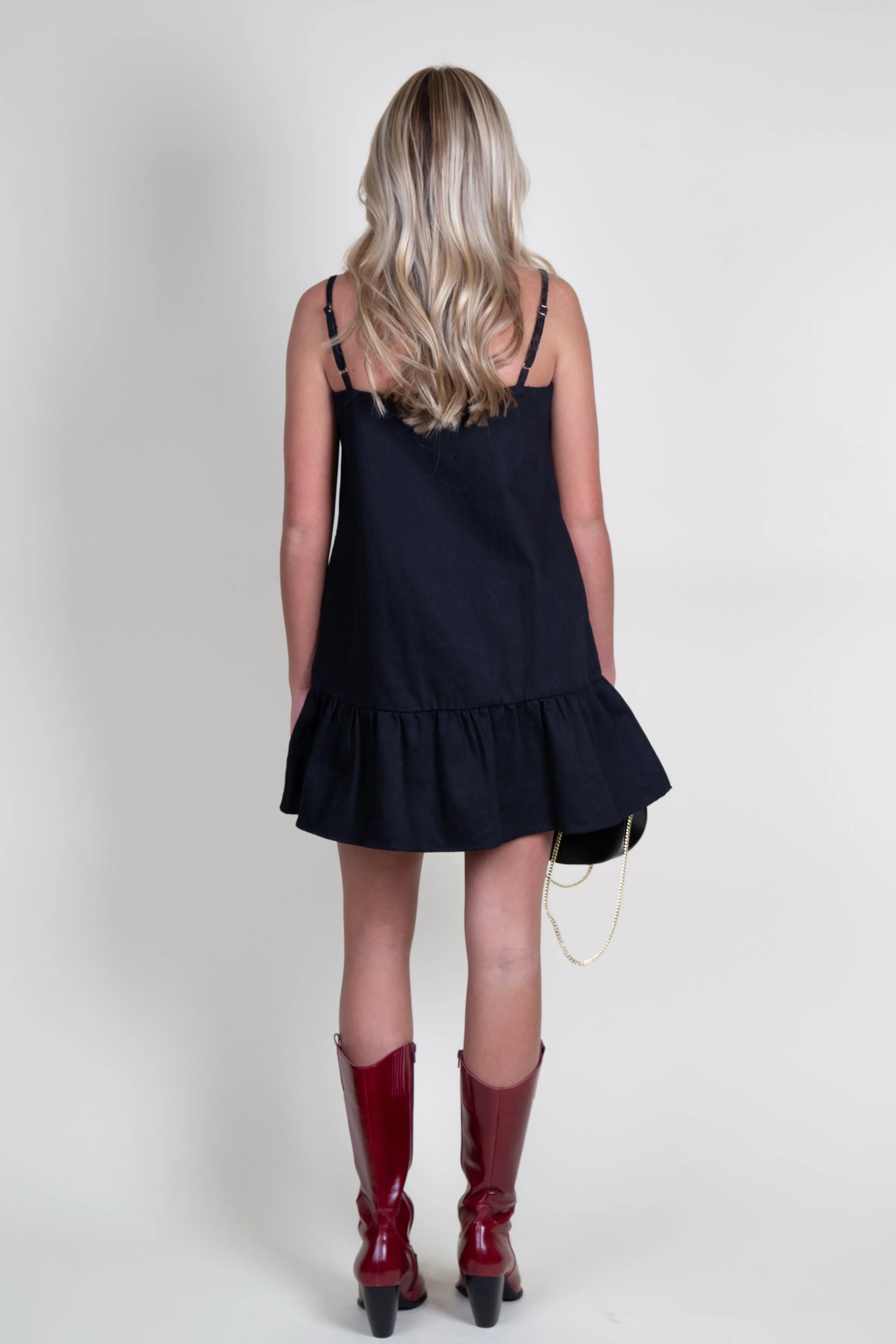 AUREUM | Bow Trim Mini Dress - Black