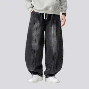 Baggy mid-waist faded jean joggers for men