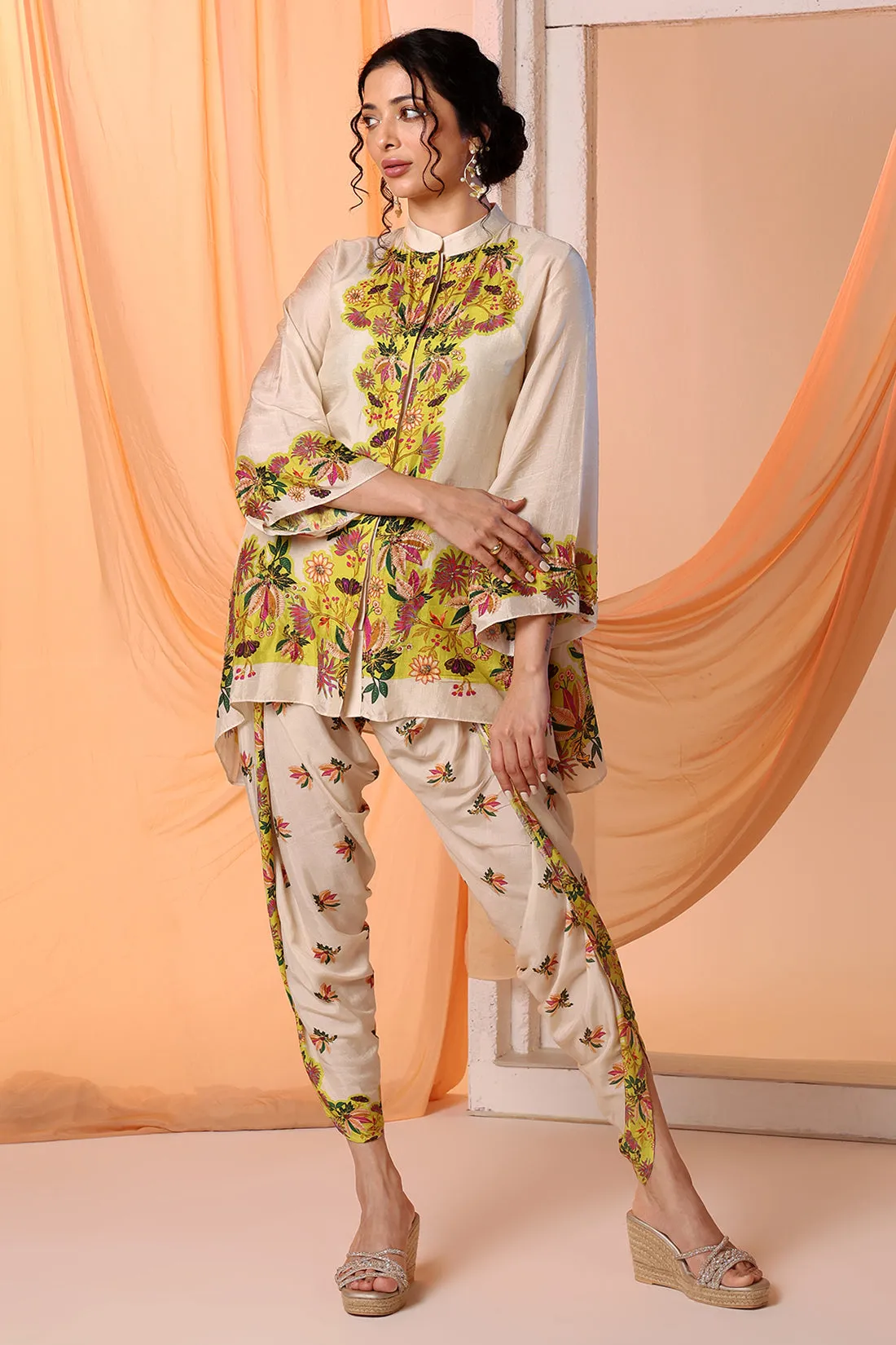 Beige aarani embellished dhoti and tunic
