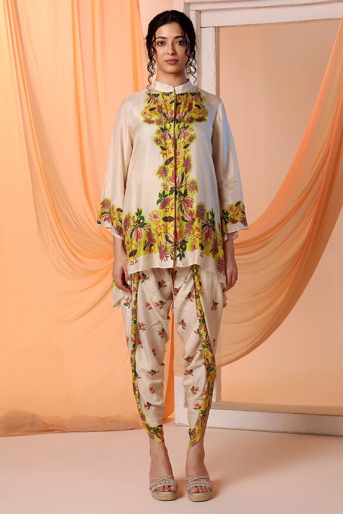 Beige aarani embellished dhoti and tunic