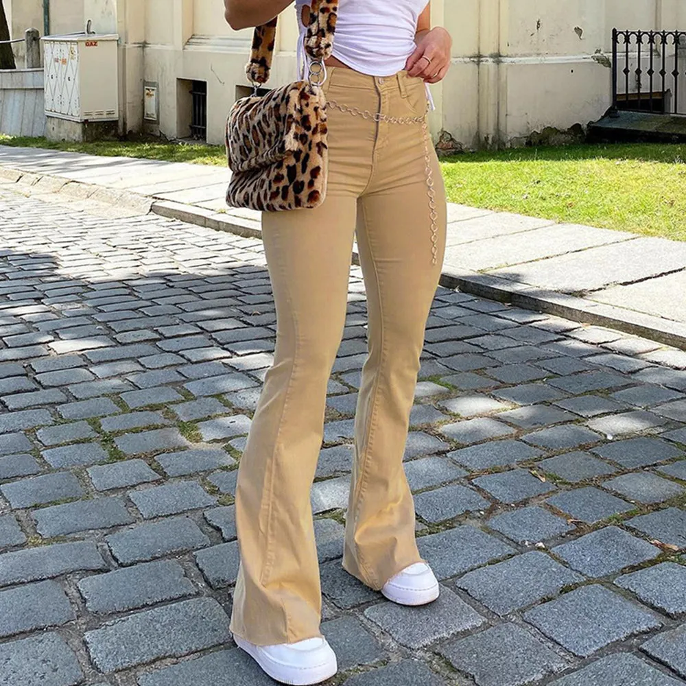 BerryBetty - Women's jeans woman high waist Flared Jeans Khaki Black Brown Pants Women's pants for women clothing trouser Jean women trousers
