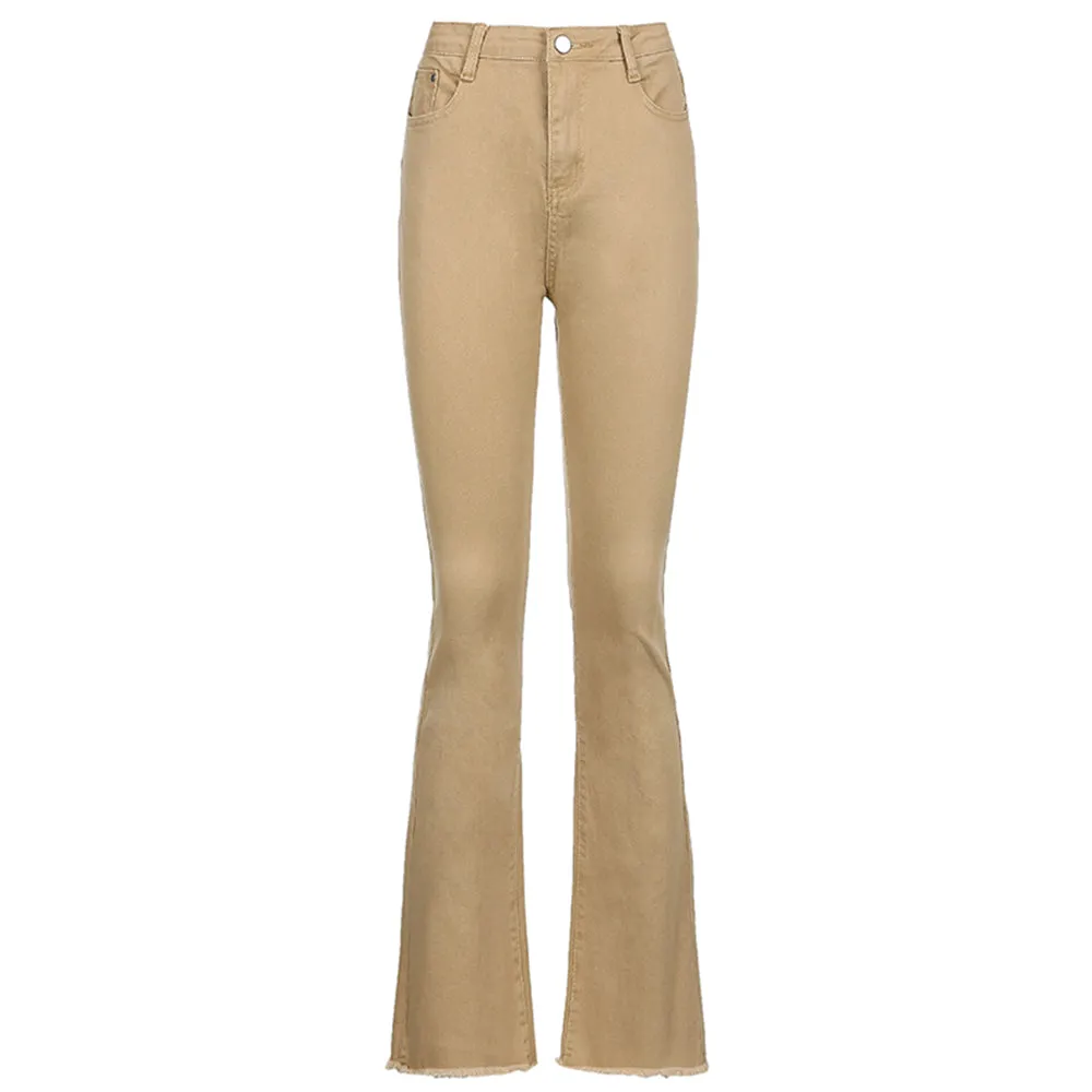 BerryBetty - Women's jeans woman high waist Flared Jeans Khaki Black Brown Pants Women's pants for women clothing trouser Jean women trousers