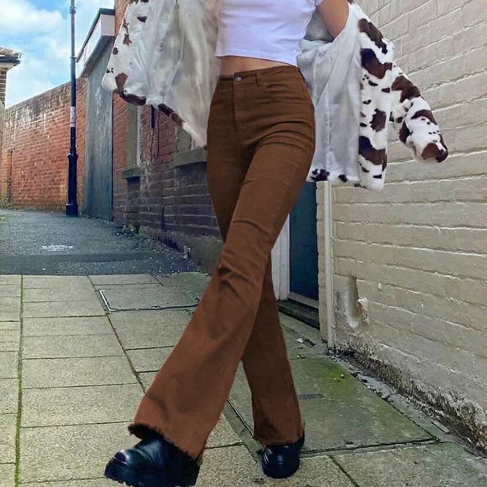 BerryBetty - Women's jeans woman high waist Flared Jeans Khaki Black Brown Pants Women's pants for women clothing trouser Jean women trousers