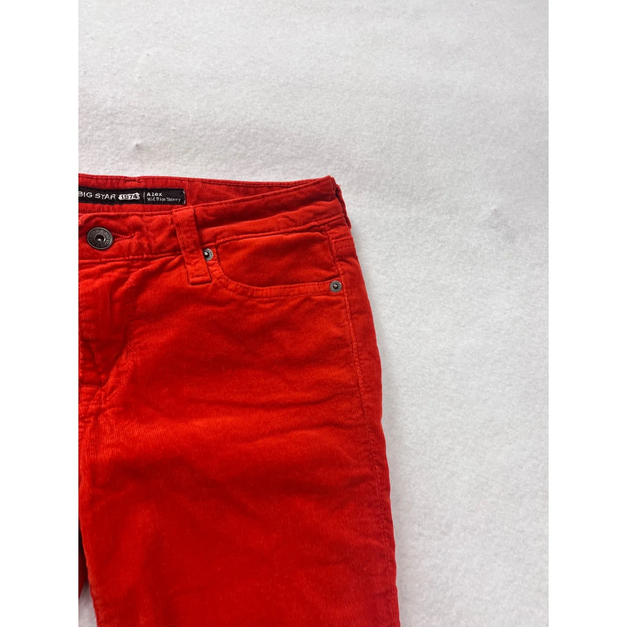 Big Star 1974 Womens Red Corduroy Mid Rise Skinny Pants Size 28 Cotton & Spandex #6851