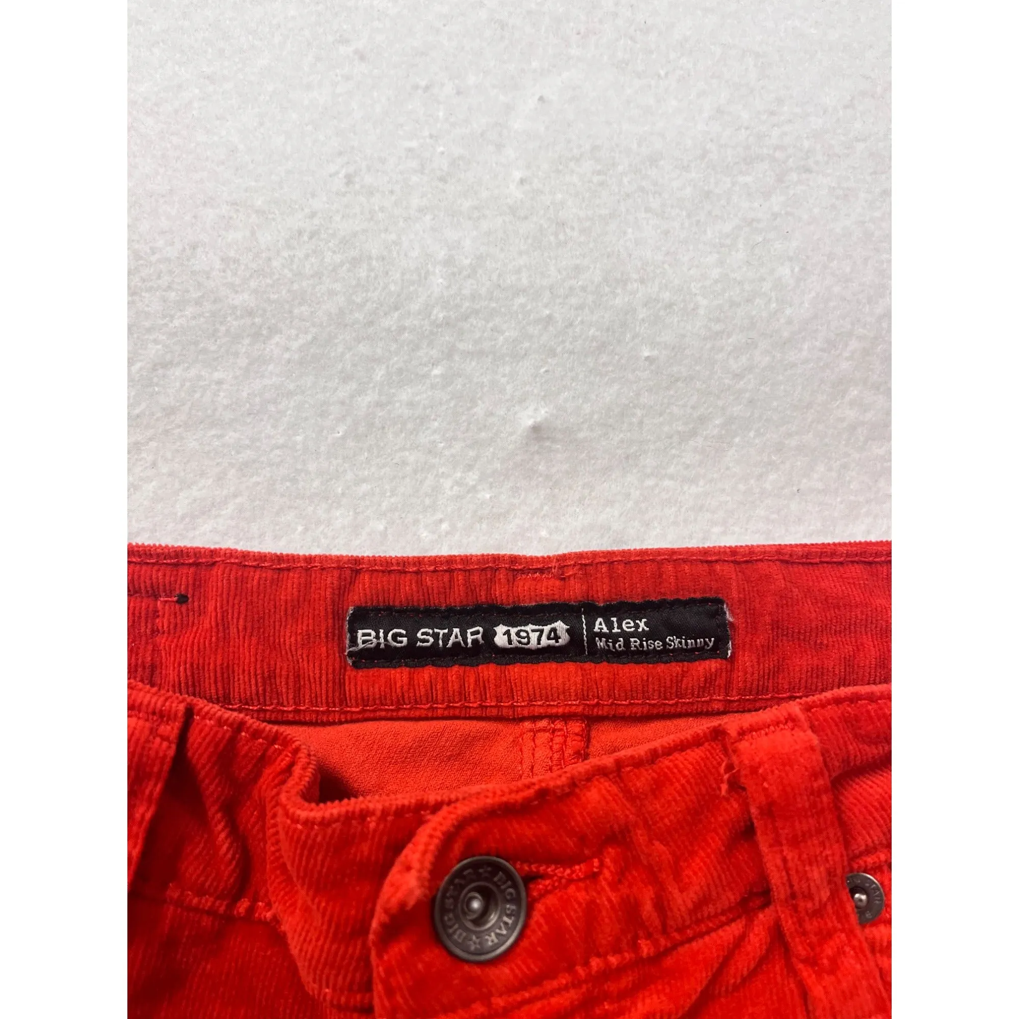 Big Star 1974 Womens Red Corduroy Mid Rise Skinny Pants Size 28 Cotton & Spandex #6851