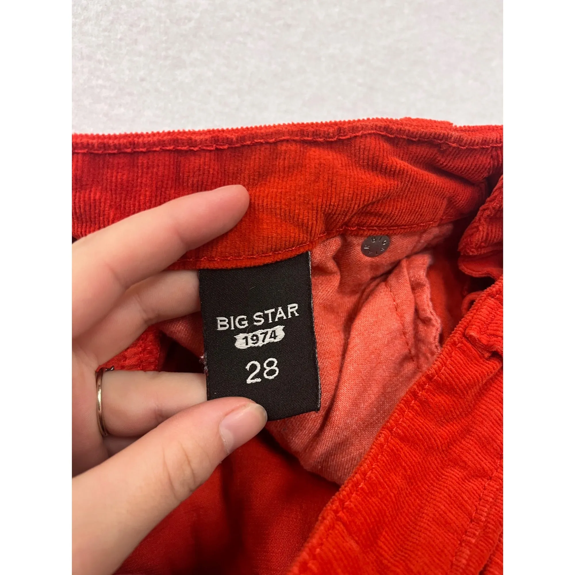 Big Star 1974 Womens Red Corduroy Mid Rise Skinny Pants Size 28 Cotton & Spandex #6851
