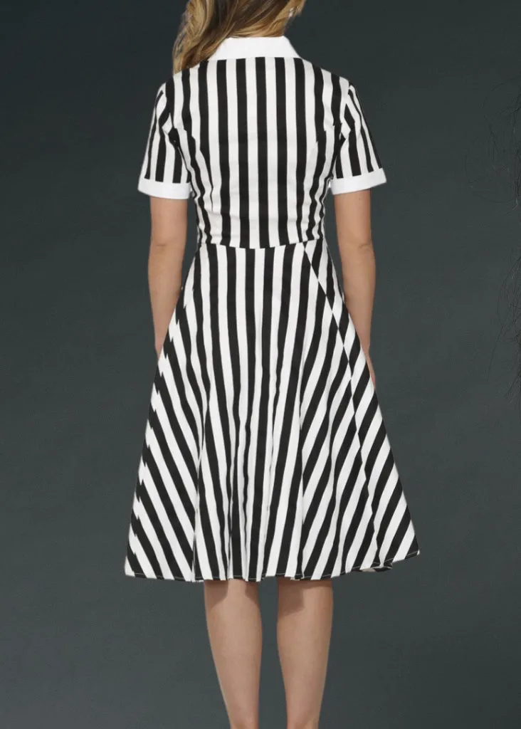 Black and White Striped Gothic Dress