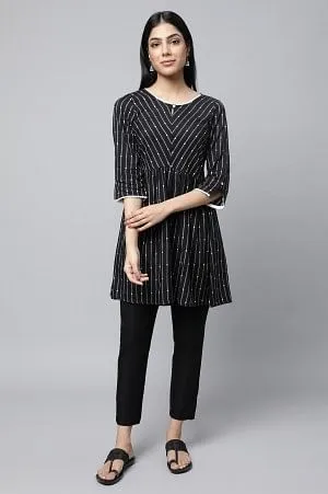 Black Dobby Short kurta & Trouser Set