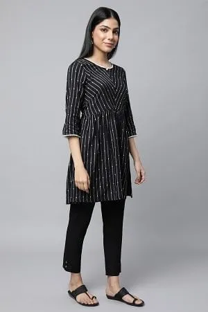 Black Dobby Short kurta & Trouser Set