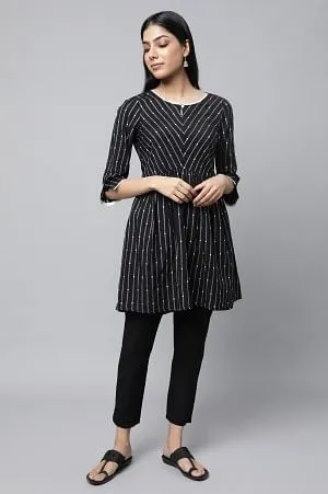 Black Dobby Short kurta & Trouser Set