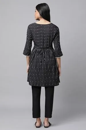 Black Dobby Short kurta & Trouser Set
