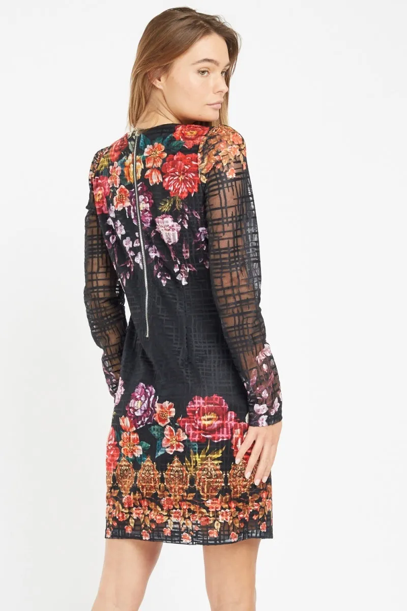 Black Floral Mesh Shift Dress