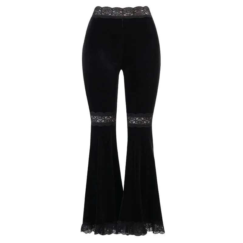 Black High Waist Velvet Flared Pants