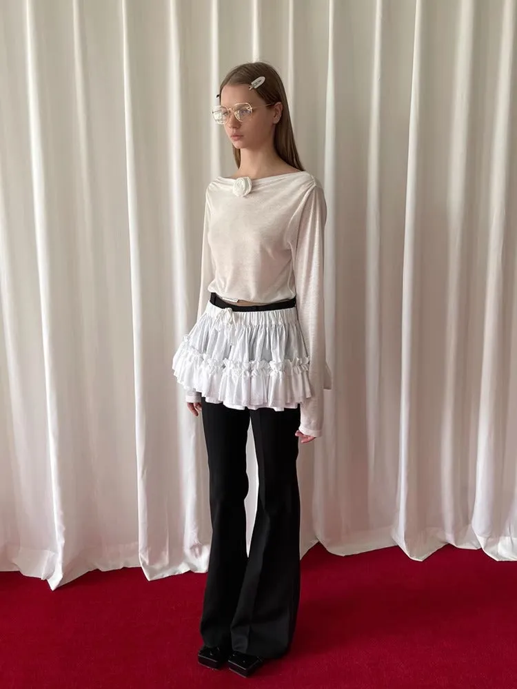 Black Thick Twill Flared Pants