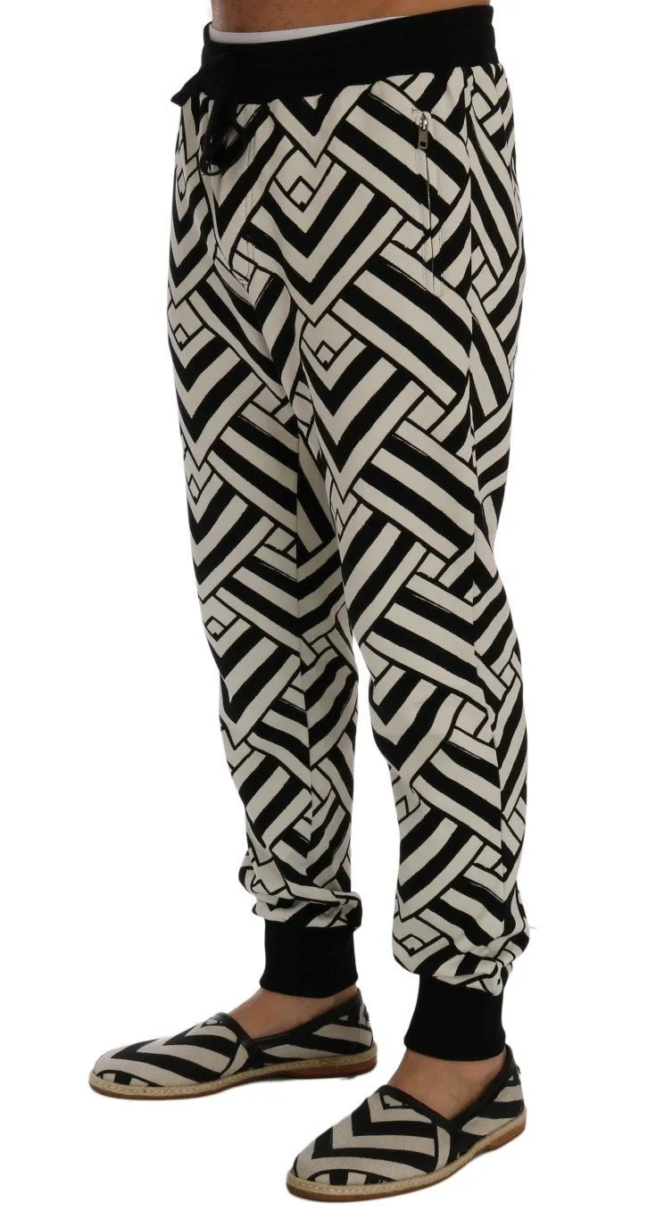 Black White Cotton Sport Pants