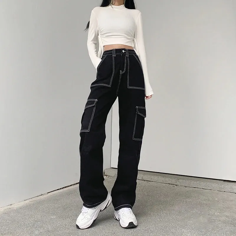 BLACK/WHITE/BLUE RETRO TOPSTITCH POCKET JEANS UB2476