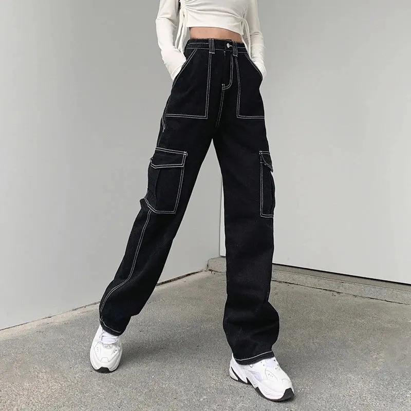 BLACK/WHITE/BLUE RETRO TOPSTITCH POCKET JEANS UB2476