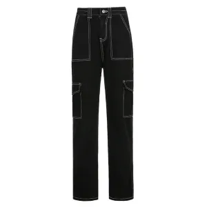 BLACK/WHITE/BLUE RETRO TOPSTITCH POCKET JEANS UB2476