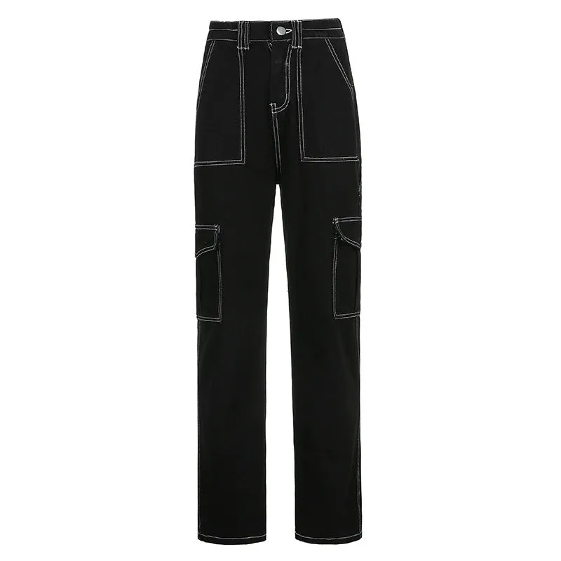 BLACK/WHITE/BLUE RETRO TOPSTITCH POCKET JEANS UB2476