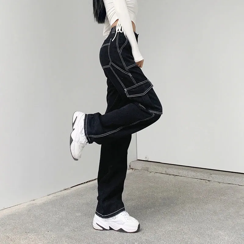 BLACK/WHITE/BLUE RETRO TOPSTITCH POCKET JEANS UB2476