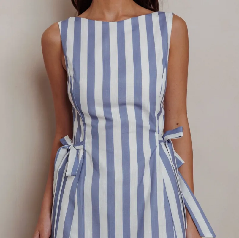 Briana Boat Neckline Striped Mini Dress