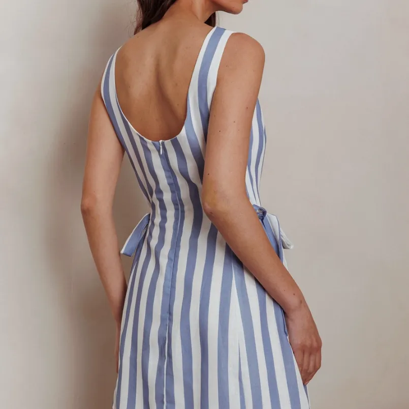 Briana Boat Neckline Striped Mini Dress