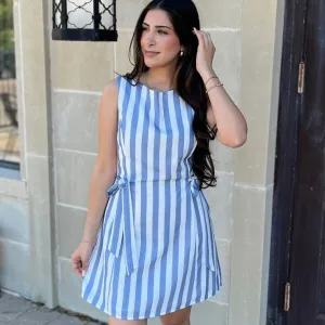 Briana Boat Neckline Striped Mini Dress
