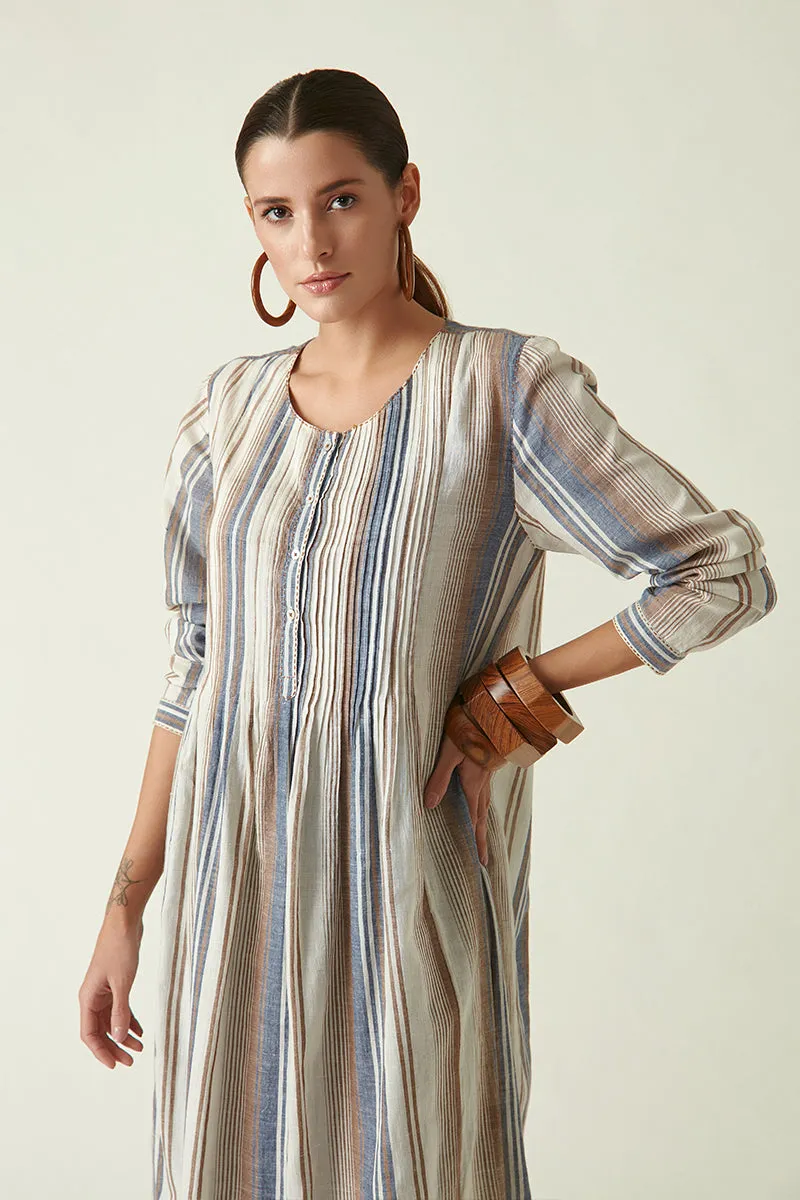 Brown Blue Keith Striped Dress