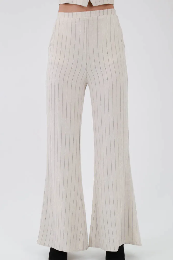 Business Casual Pinstripe Semi Flared Pants -Natural